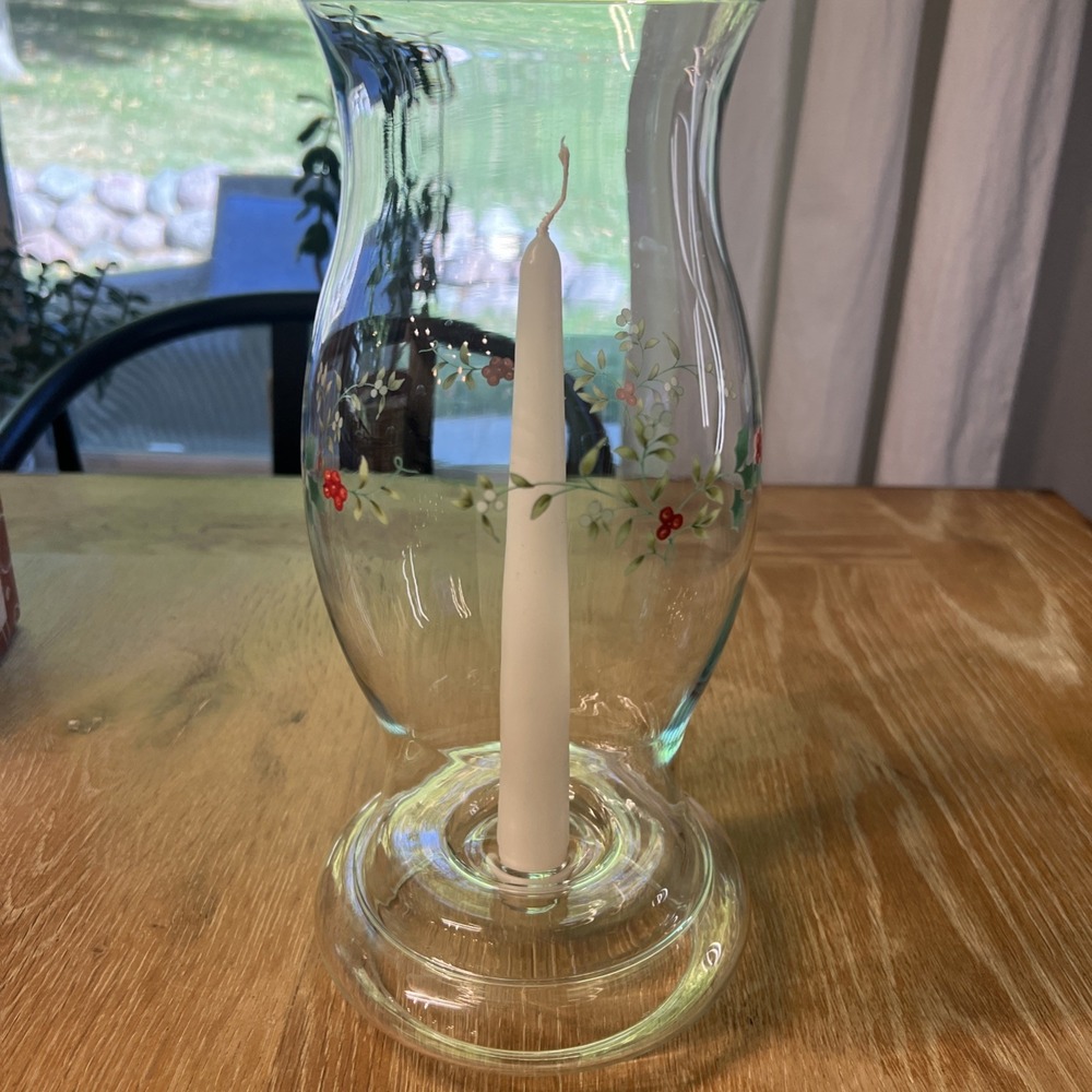Vintage 1997 Pfaltzgraff Winterberry 11.5" Glass Hurricane Shade Candle Base - Picture 2 of 6